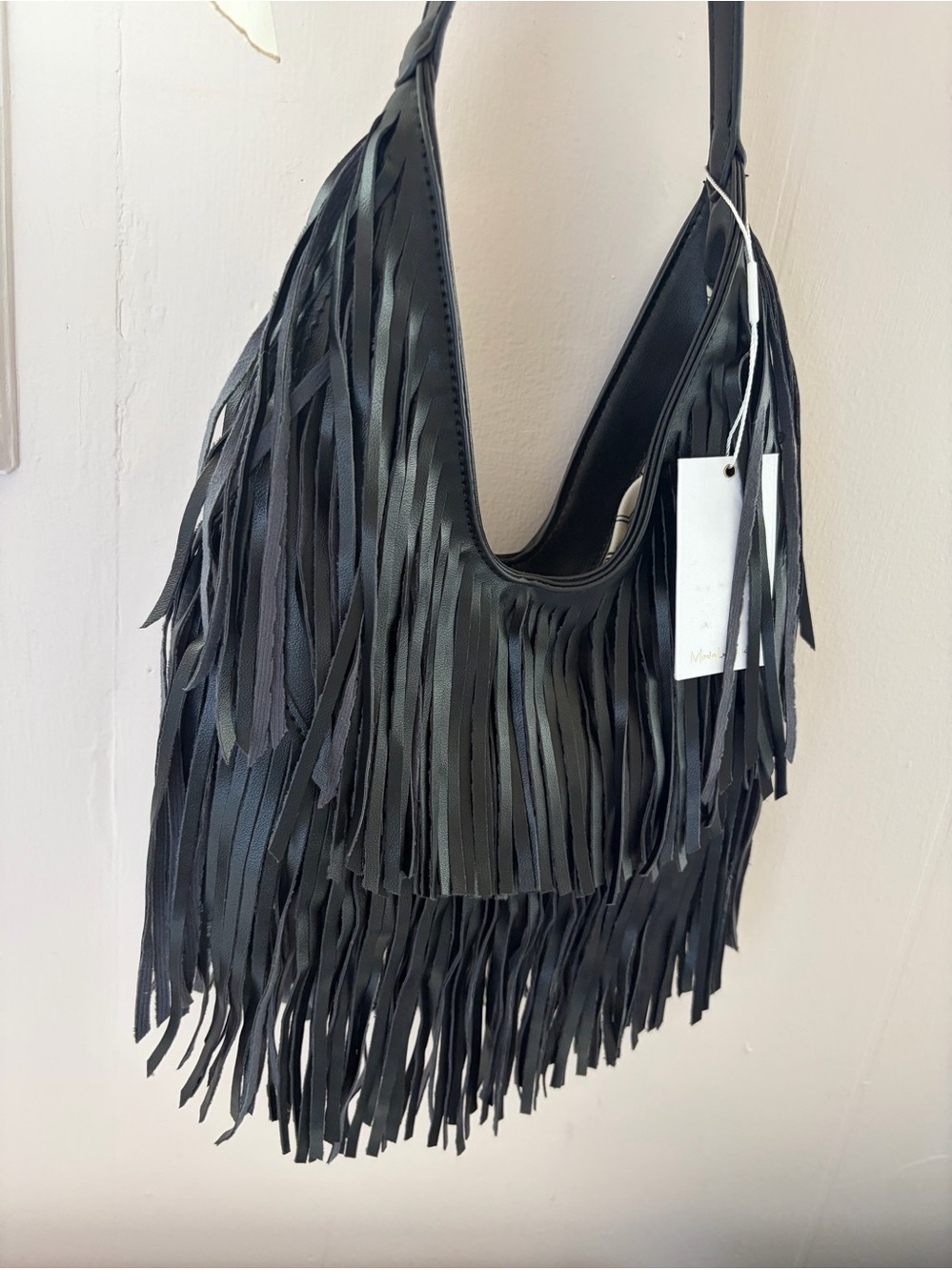 Moda Luxe Black Fringe Shoulder Bag - Picture 2 of 5